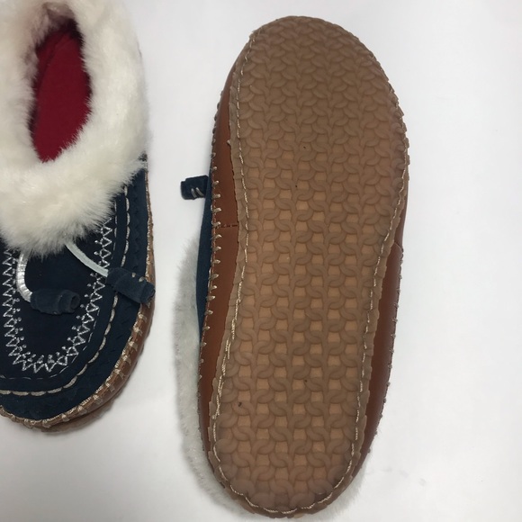 Lands' End Dark Navy Blue Slip On Embroidered Slippers Size 8 - Picture 4 of 12